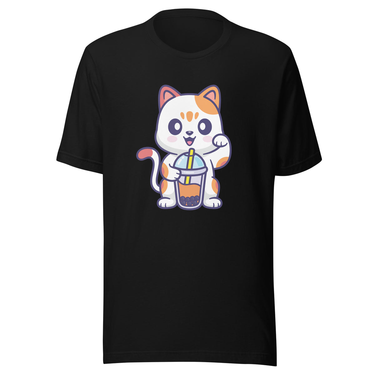 Cute Cat Boba T-Shirt Sticky Rice Market Black Front