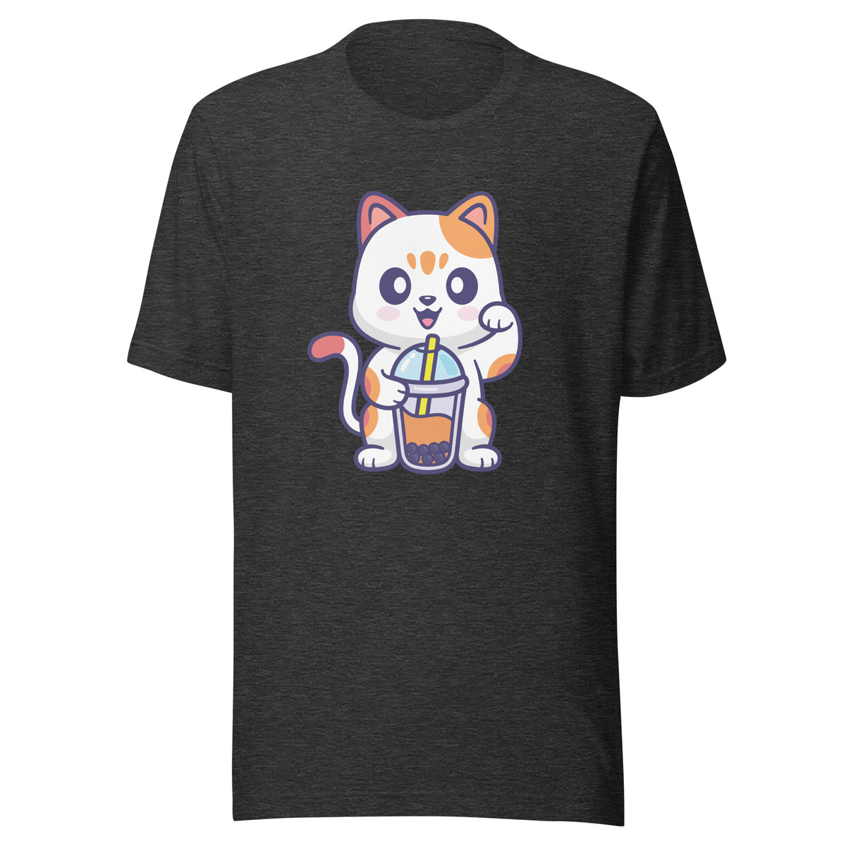 Cute Cat Boba T-Shirt Sticky Rice Market Dark Grey Heather Front