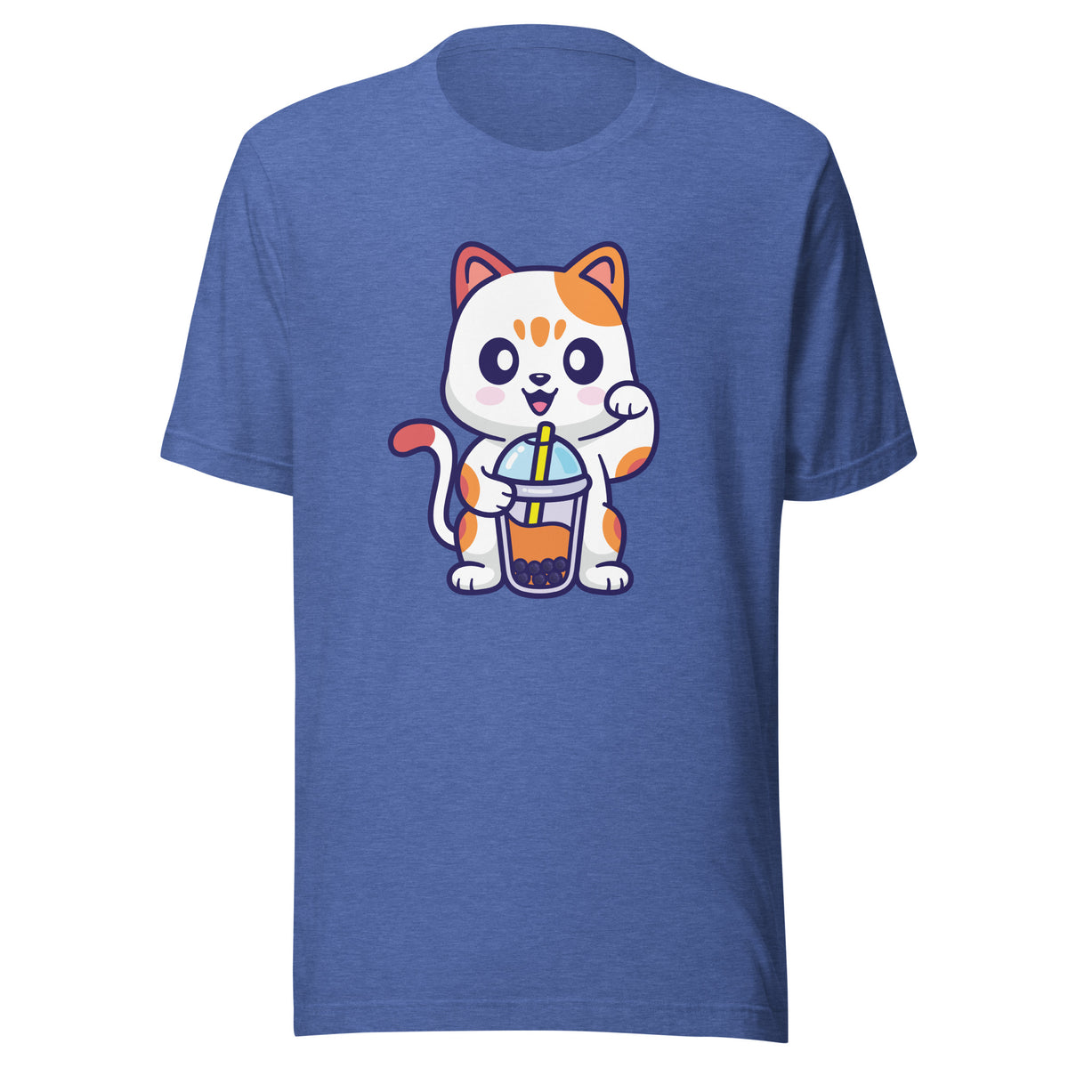 Cute Cat Boba T-Shirt Sticky Rice Market Heather True Royal Blue Front