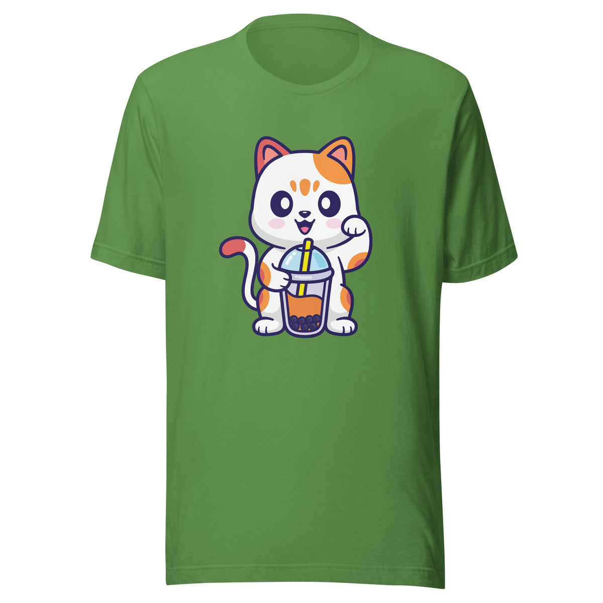 Cute Cat Boba T-Shirt Sticky Rice Market Leaf Green Front