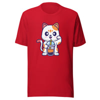 Cute Cat Boba T-Shirt Sticky Rice Market Red Front