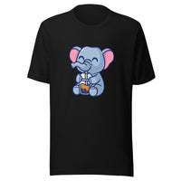 Cute Elephant Boba T-Shirt Black Front