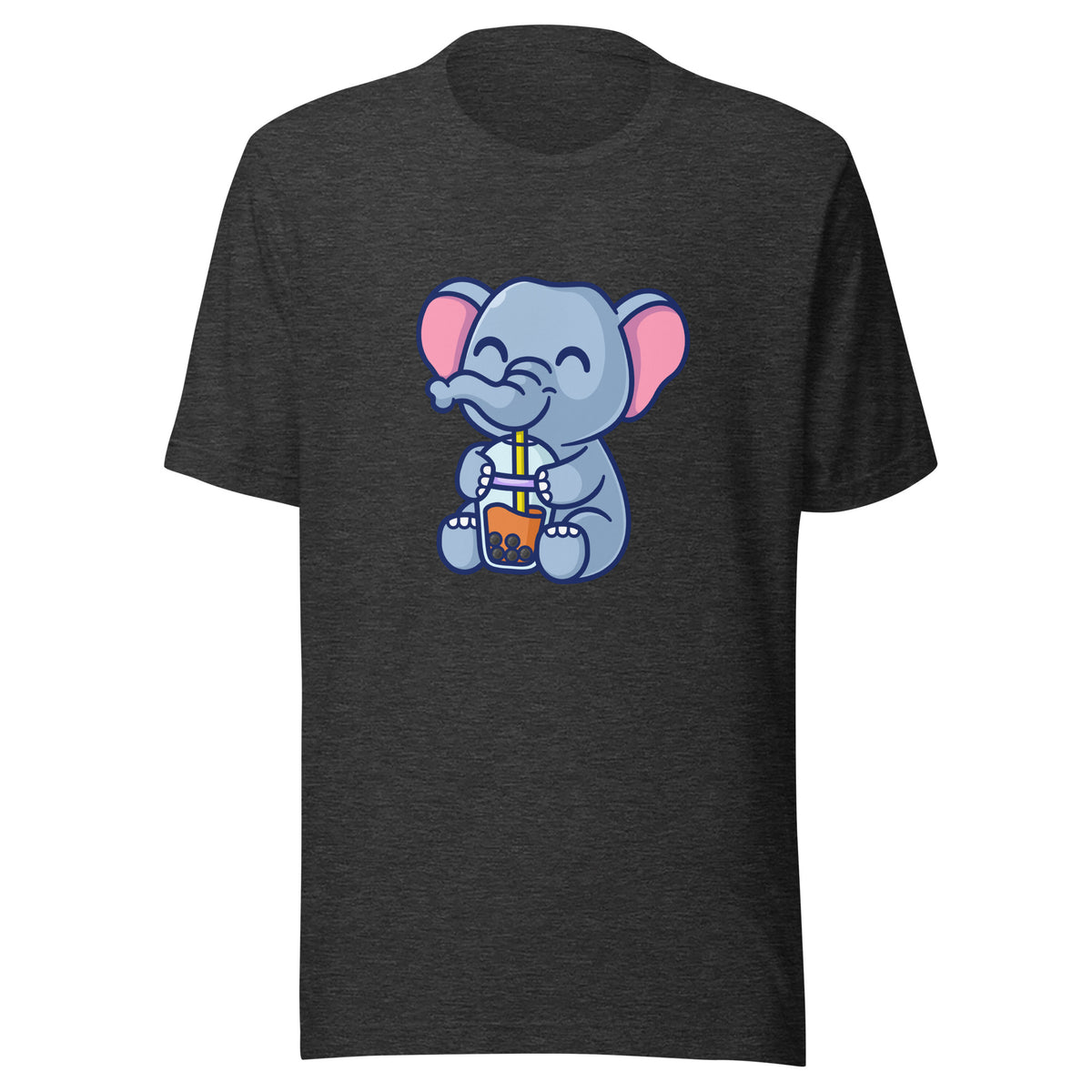 Cute Elephant Boba T-Shirt Dark Grey Heather Front