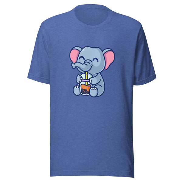 Cute Elephant Boba T-Shirt Heather True Royal Front