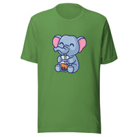 Cute Elephant Boba T-Shirt Leaf Green Front