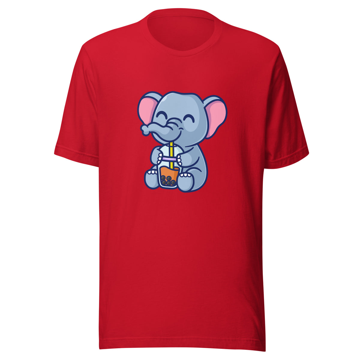 Cute Elephant Boba T-Shirt Red Front