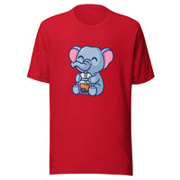 Cute Elephant Boba T-Shirt Red Front