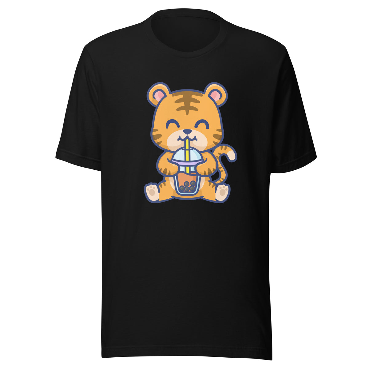 Cute Tiger Boba T-Shirt Sticky Rice Market Black Front