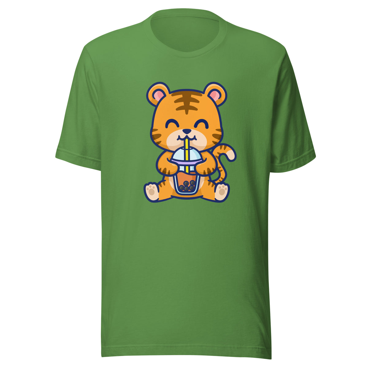 Cute Tiger Boba T-Shirt Sticky Rice Market Leaf Green Front