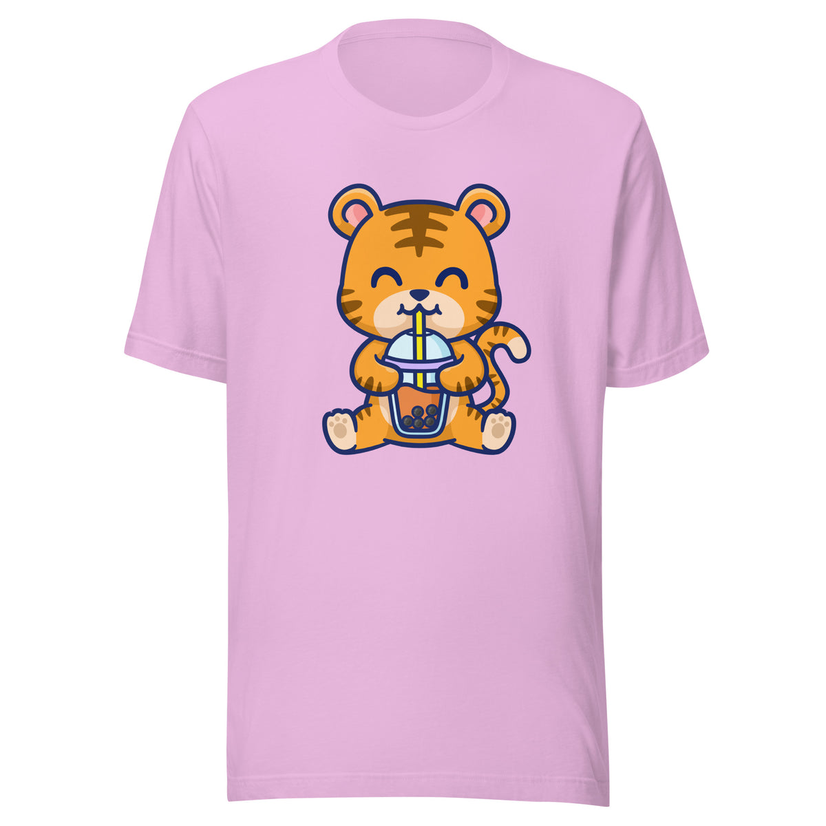 Cute Tiger Boba T-Shirt Sticky Rice Market Lilac Pink Front