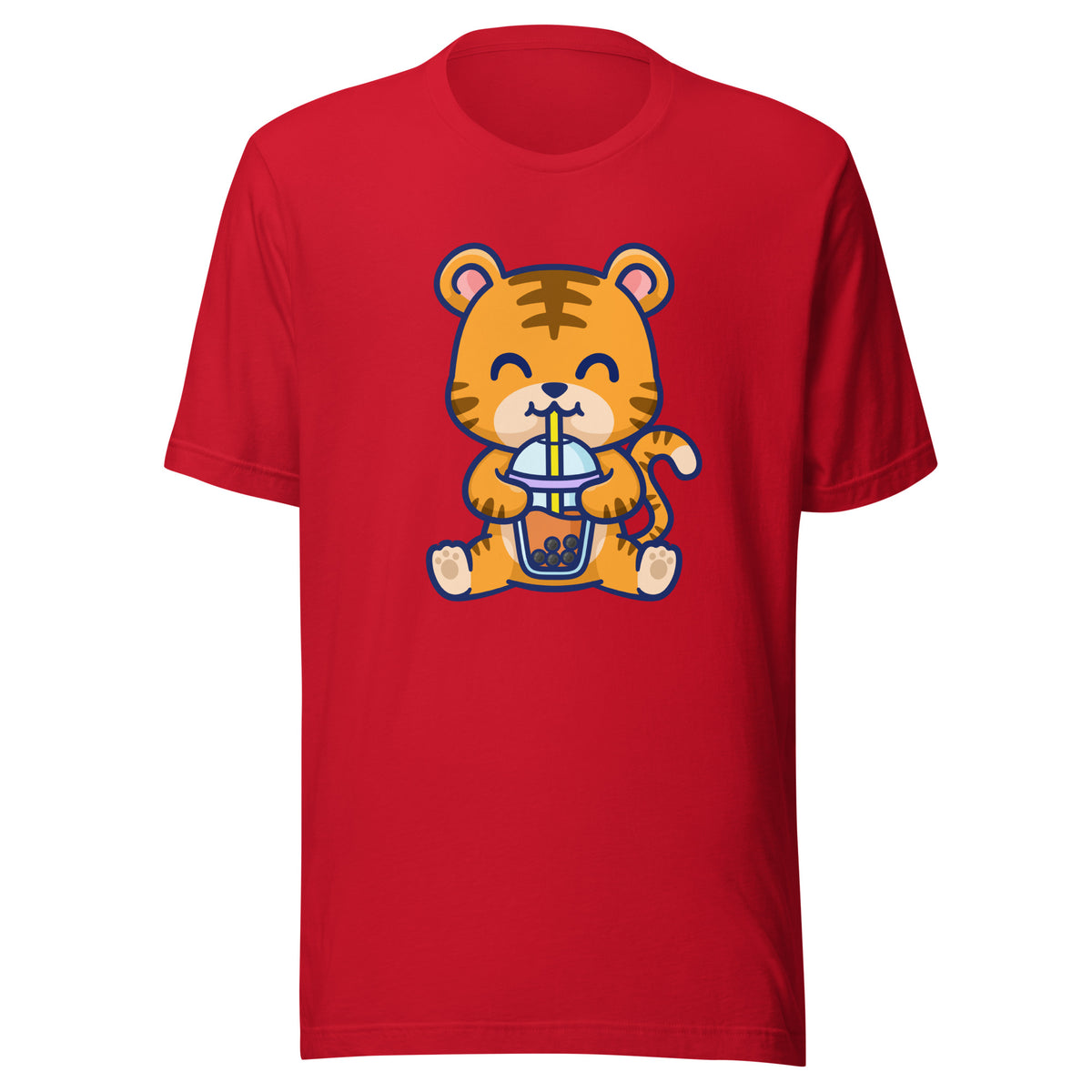 Cute Tiger Boba T-Shirt Sticky Rice Market Red Front