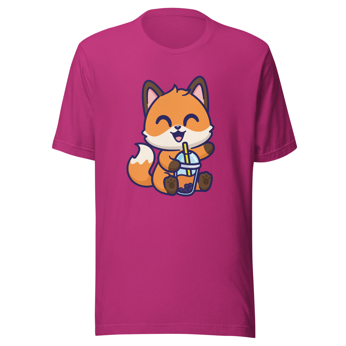 Cute Fox Boba T-Shirt Sticky Rice Market Berry Front