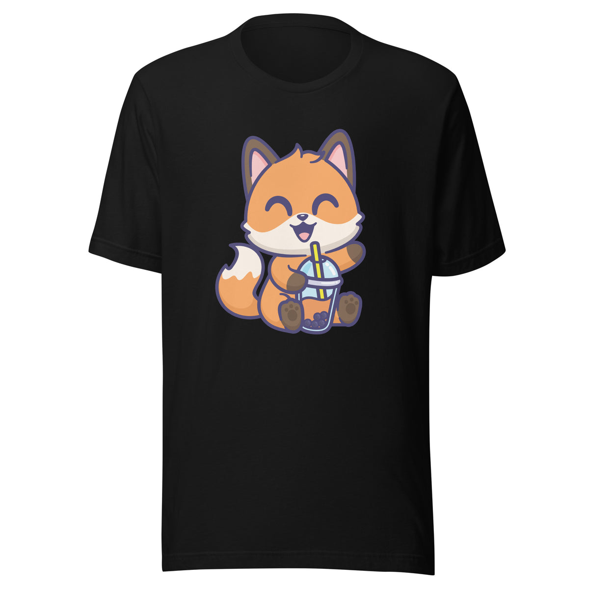 Cute Fox Boba T-Shirt Sticky Rice Market Black Front