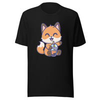 Cute Fox Boba T-Shirt Sticky Rice Market Black Front