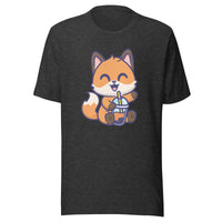 Cute Fox Boba T-Shirt Sticky Rice Market Dark Grey Heather Front