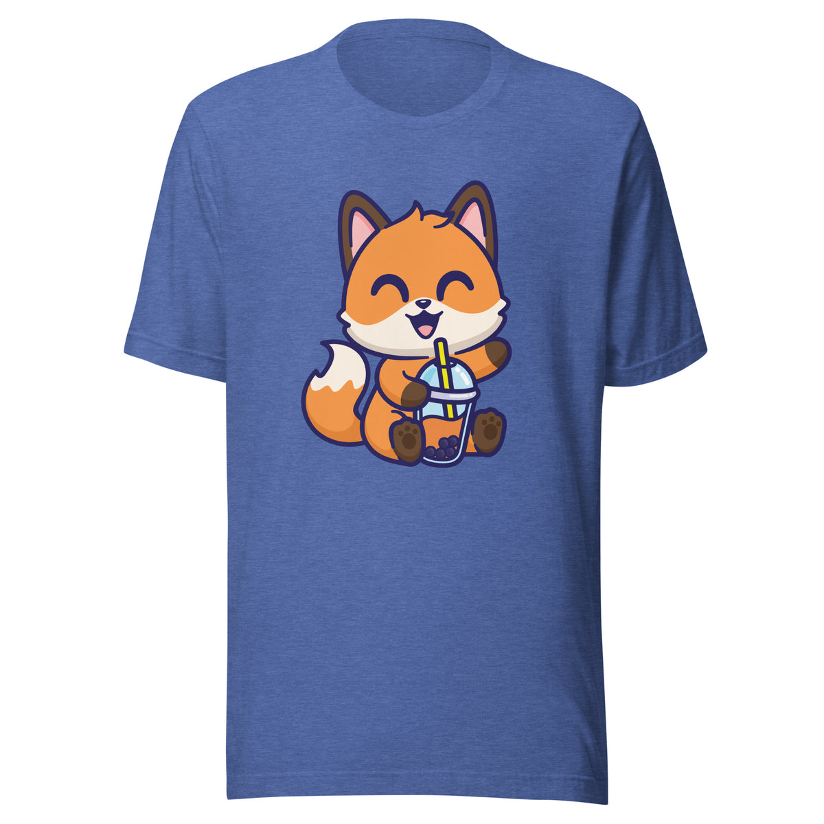 Cute Fox Boba T-Shirt Sticky Rice Market Heather True Royal Blue Front