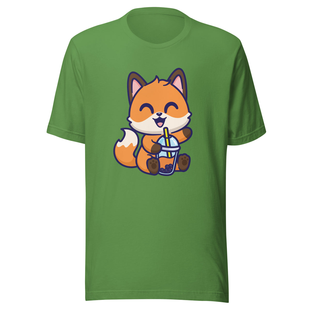 Cute Fox Boba T-Shirt Sticky Rice Market Leaf Green Front