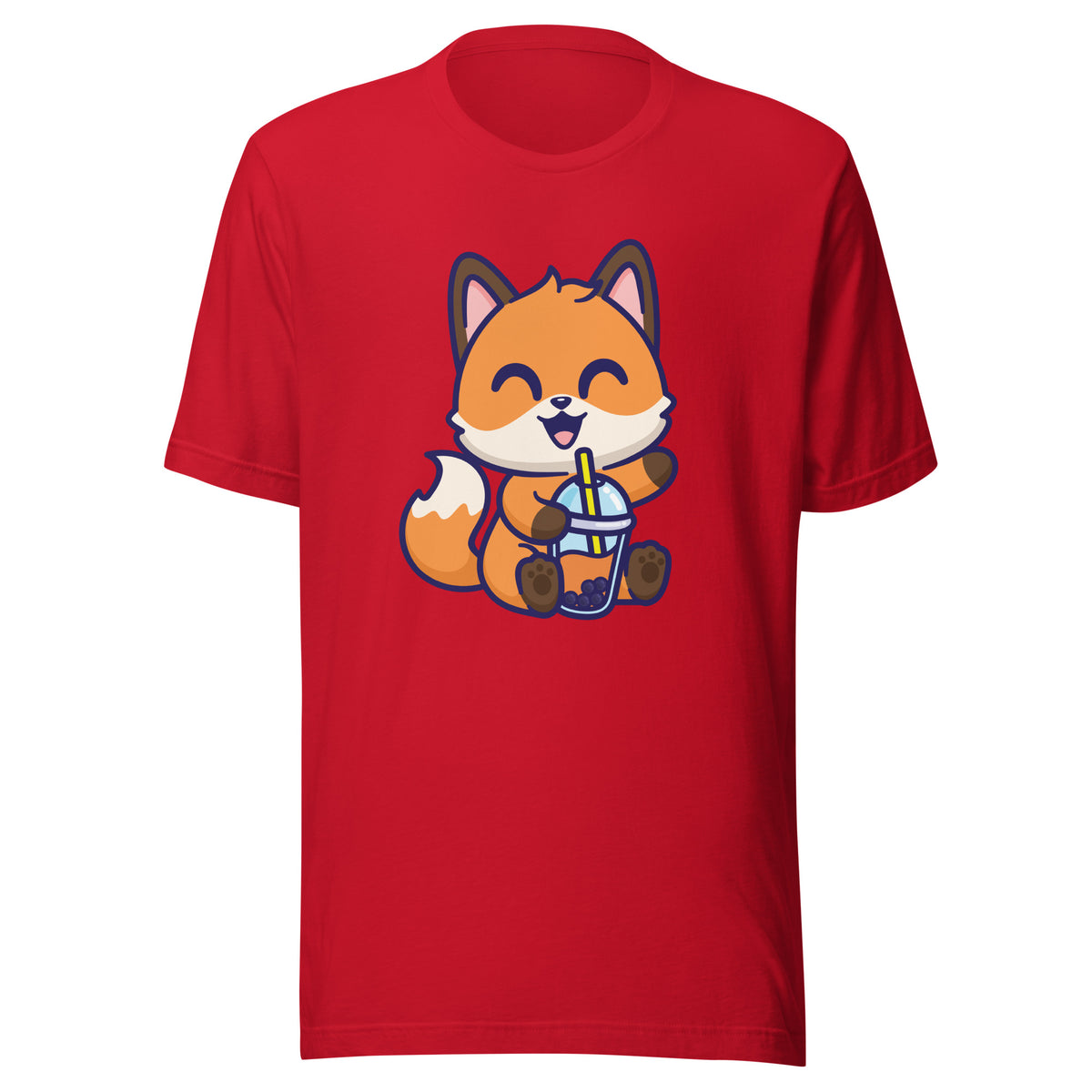 Cute Fox Boba T-Shirt Sticky Rice Market Red Front