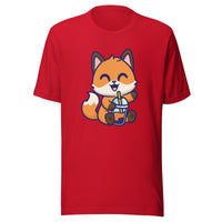 Cute Fox Boba T-Shirt Sticky Rice Market Red Front