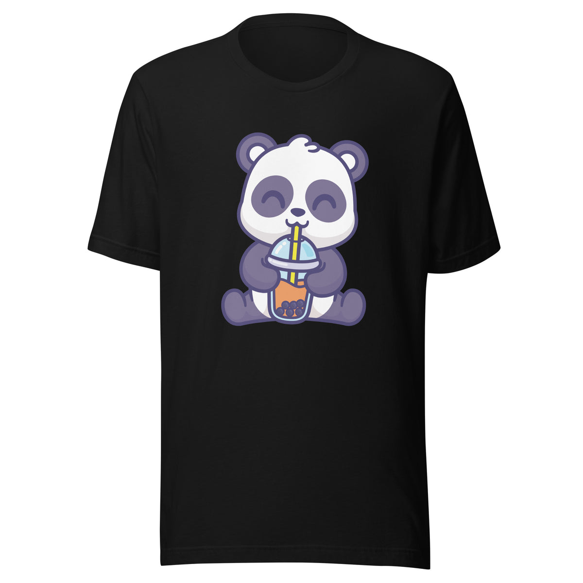 Cute Panda Boba T-Shirt Sticky Rice Market Black Front