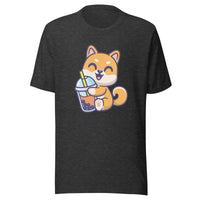 Cute Shiba Inu Boba T-Shirt Sticky Rice Market Dark Grey Heather Front