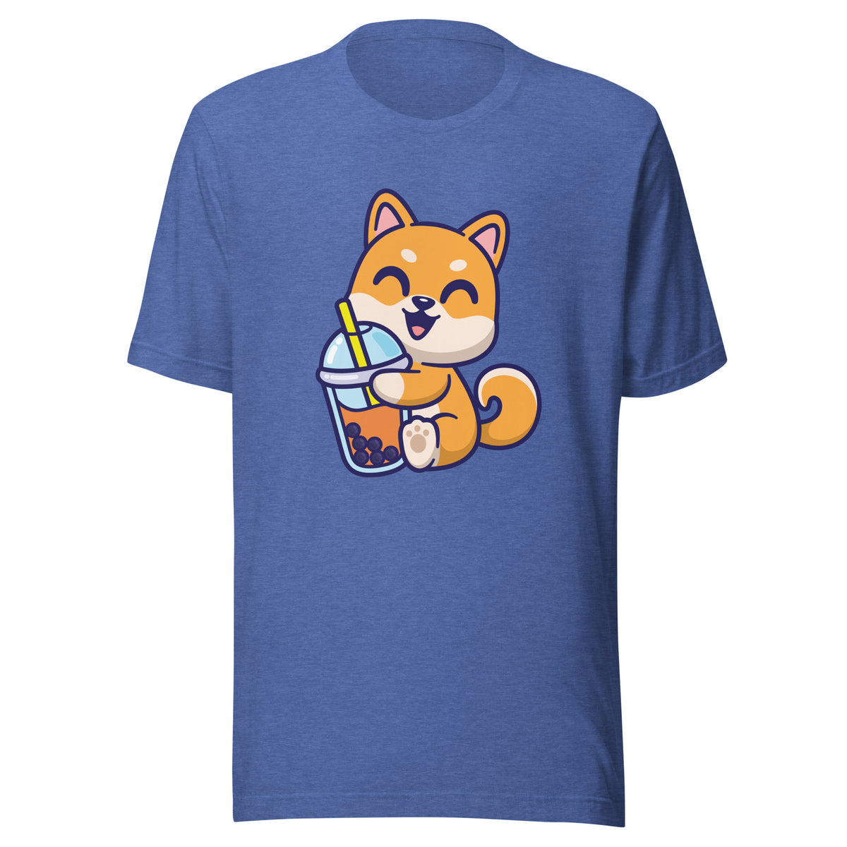 Cute Shiba Inu Boba T-Shirt Sticky Rice Market Heather True Royal Blue Front