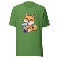 Cute Shiba Inu Boba T-Shirt Sticky Rice Market Leaf Green Front